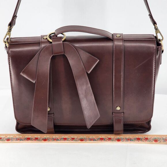 Ecosusi Briefcase Bow Brown Faux Leather Convertible Backpack Messenger Bag - Picture 15 of 16